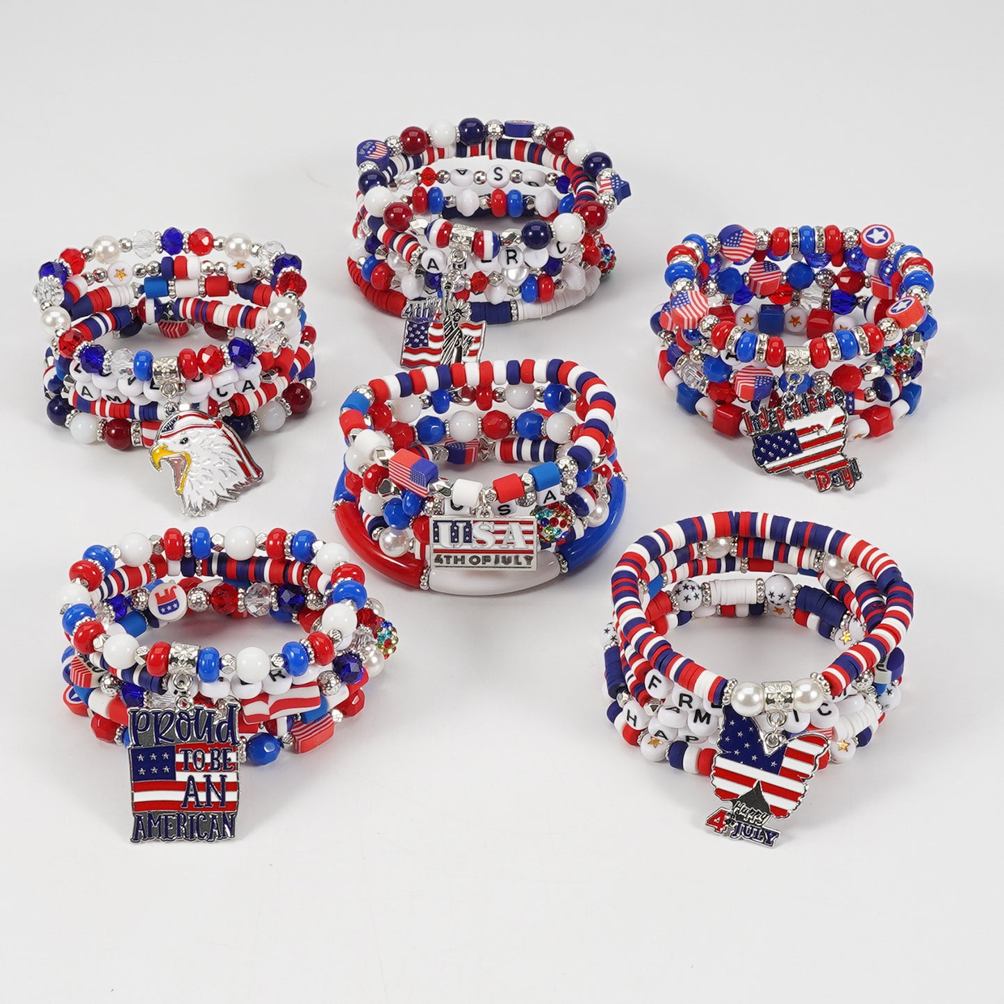 Geometric Crystal Beaded Bracelet Unisex American Flag Style