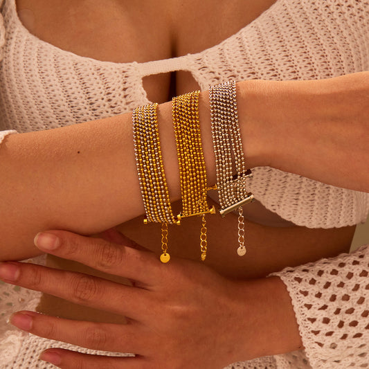 Fashionable Geometric Stainless Steel Multi-Layer Tassel Bracelet with Plated Finish for Women