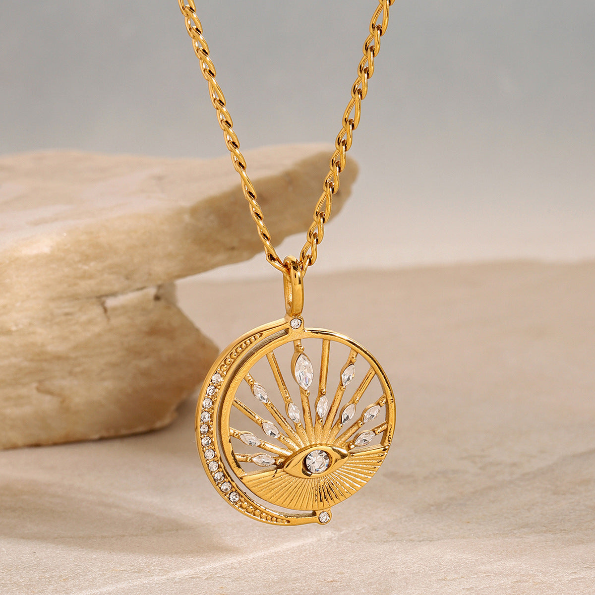 Collana con ciondolo geometrico in acciaio inossidabile placcato da donna con intarsio in strass, catena minimalista per clavicola