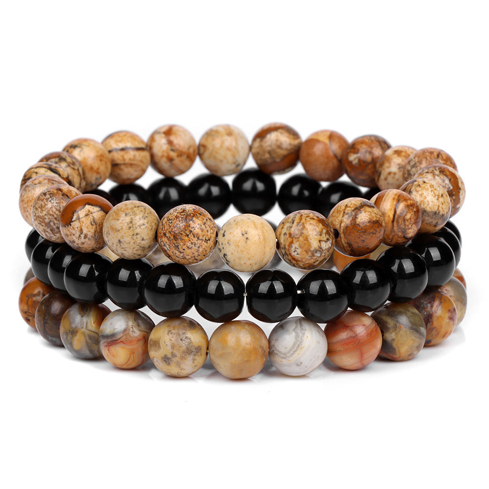 8mm Natural Rose Quartz and Agate Geometric Beaded Bracelet Unisex Crystal Jewelry