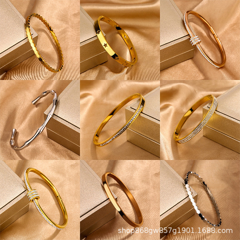 Bracciale da donna in titanio e acciaio lucidato con strass, stile minimalista per affari