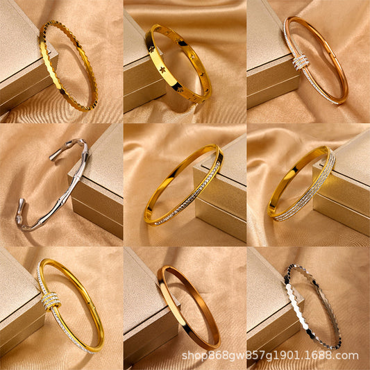 Bracciale da donna in titanio e acciaio lucidato con strass, stile minimalista per affari