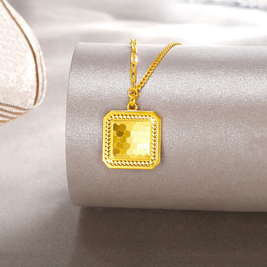 Collar Pendiente Panal Geométrico Minimalista de Acero Inoxidable Chapado en Oro con Cadena de Onda de Agua, Lujo Ligero para Mujer