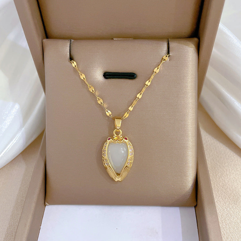 Collana in acciaio al titanio placcato di lusso geometrico da donna con catena a labbra, pendente dolce per festa di matrimonio