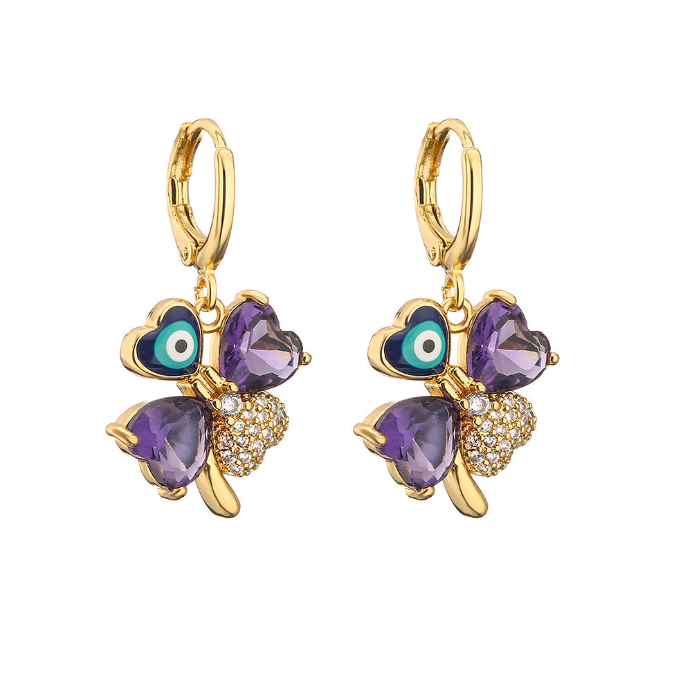 Minimalist Geometric Copper Earrings with Gold Plating and Enamel Detail for Women