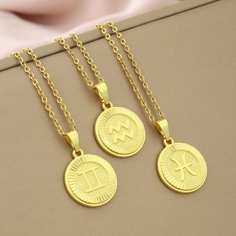 Collana Minimalista con Ciondolo Zodiacale in Acciaio Inox e Charm in Rame Placcato su Catena a O per Donna e Uomo