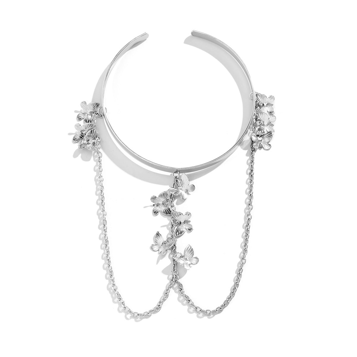 Bracciale a Polsino in Metallo a Forma di Farfalla Stile Punk con Nappe in Conchiglia e Finitura Placcata per Donna