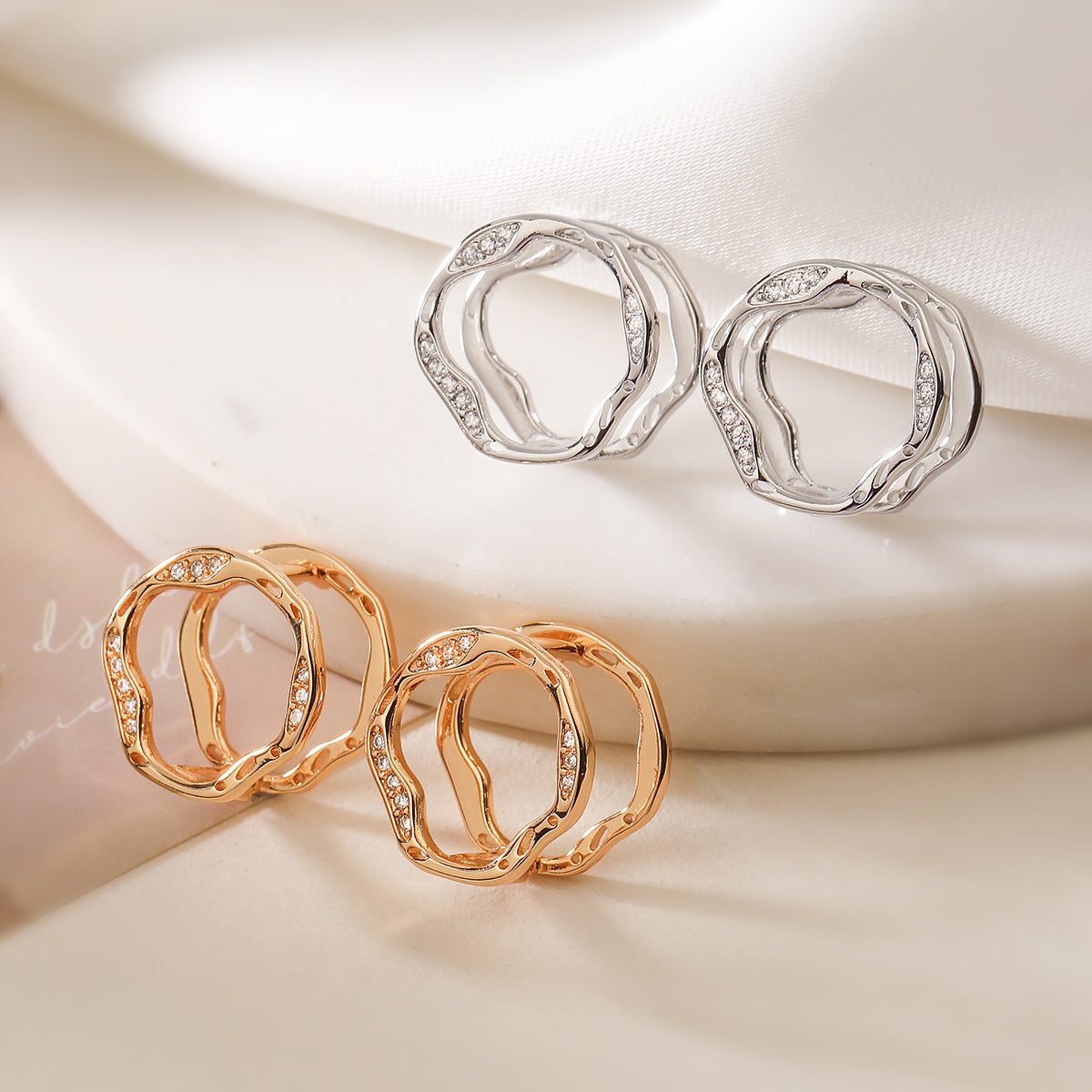 Minimalist Elegant Geometric Brass Gold Plated Cubic Zirconia Earrings