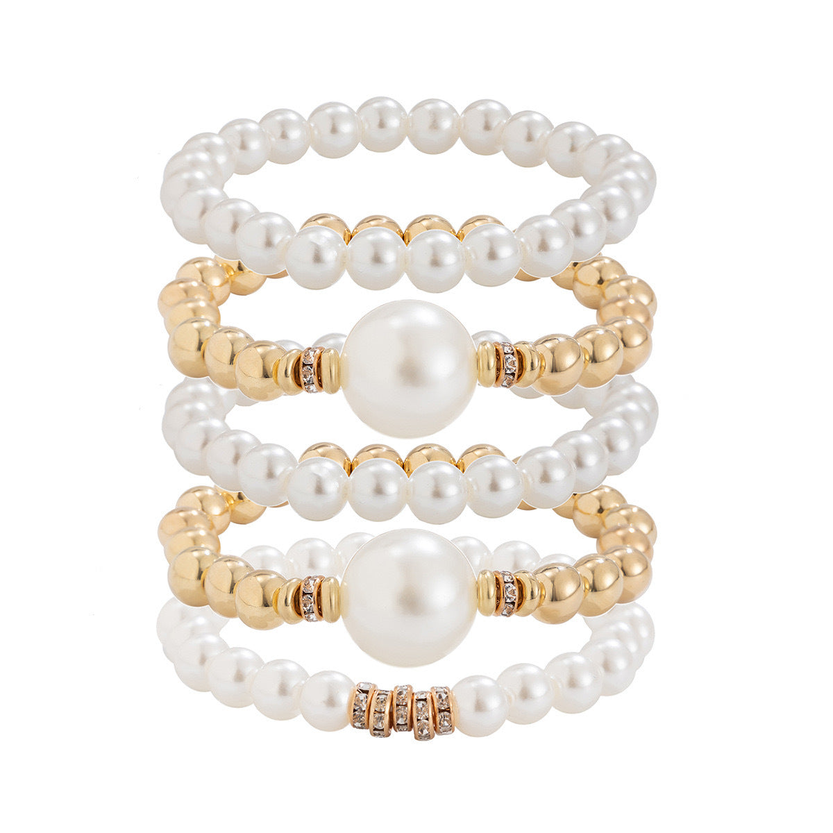 Set di bracciali a perla geometrica rotonda esagerata con strass micro-pavé per donna