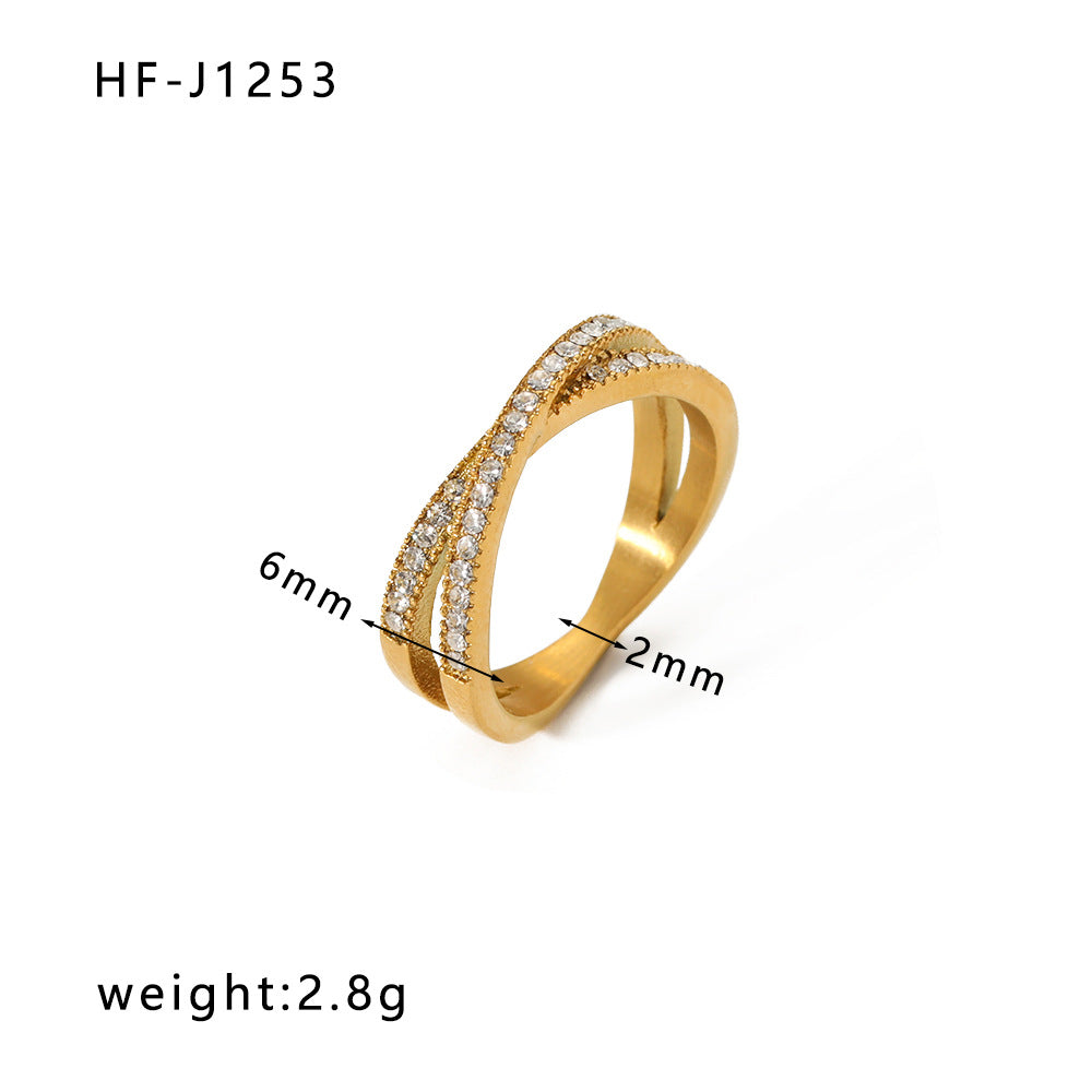 Anello Aperto da Donna in Acciaio al Titanio con Corona Irregolare e Zirconia Incastonata a Forma Geometrica, Stile Ins