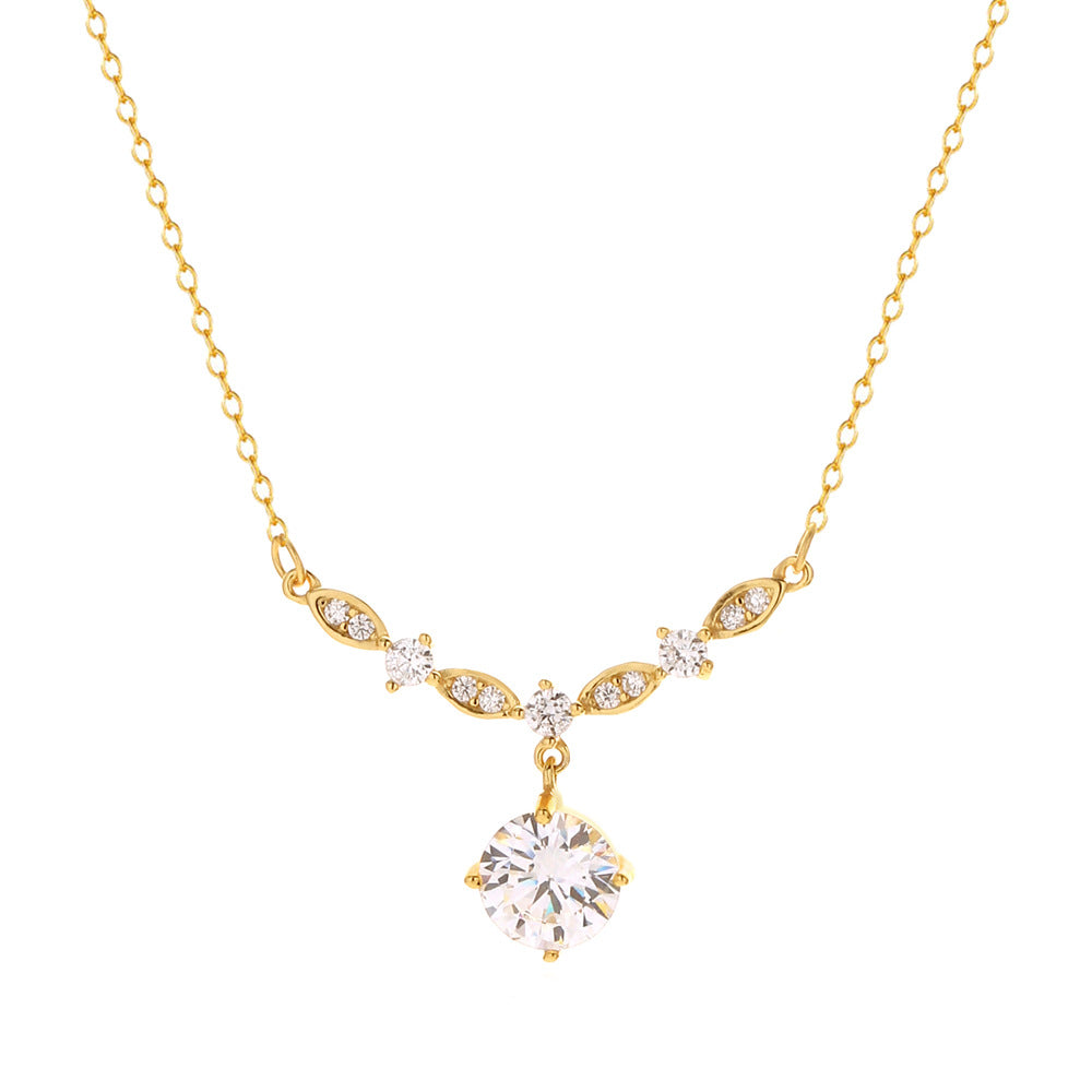 Collana a maglie forzate con zirconia cubica placcata in argento sterling 925, lusso elegante, geometrica rotonda e ovale, da donna