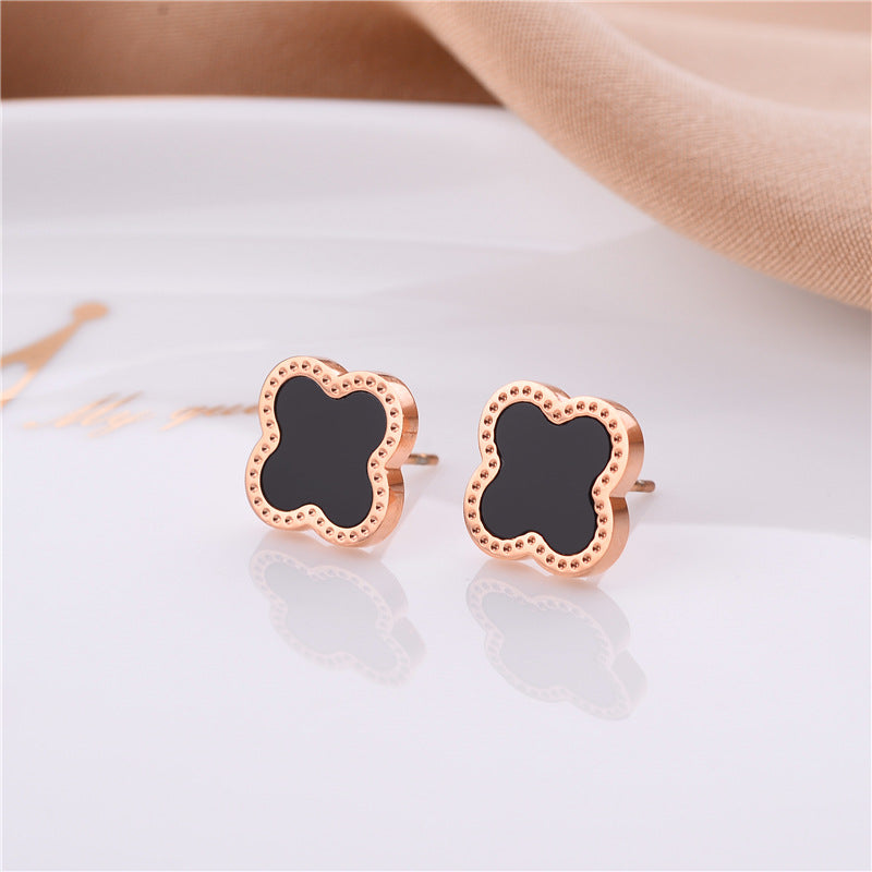 Classic Four-Leaf Clover Titanium Steel Stud Earrings for Women Hypoallergenic Plated Finish