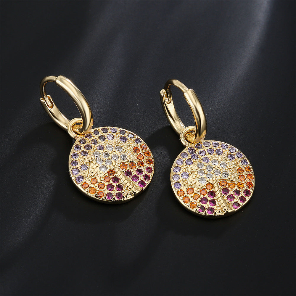Warm-Toned Copper Geometric Earrings with Micro-Pave Colored Zirconia and 18K Gold Plating for Beach Vacation Style