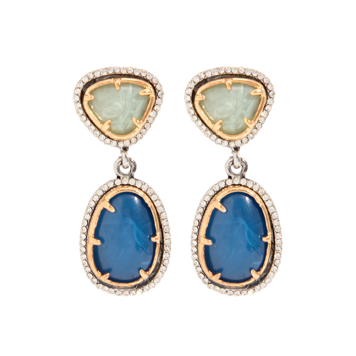 Vintage Geometric Teardrop Rhinestone Inlaid Resin Plated Zinc Alloy Earrings for Women