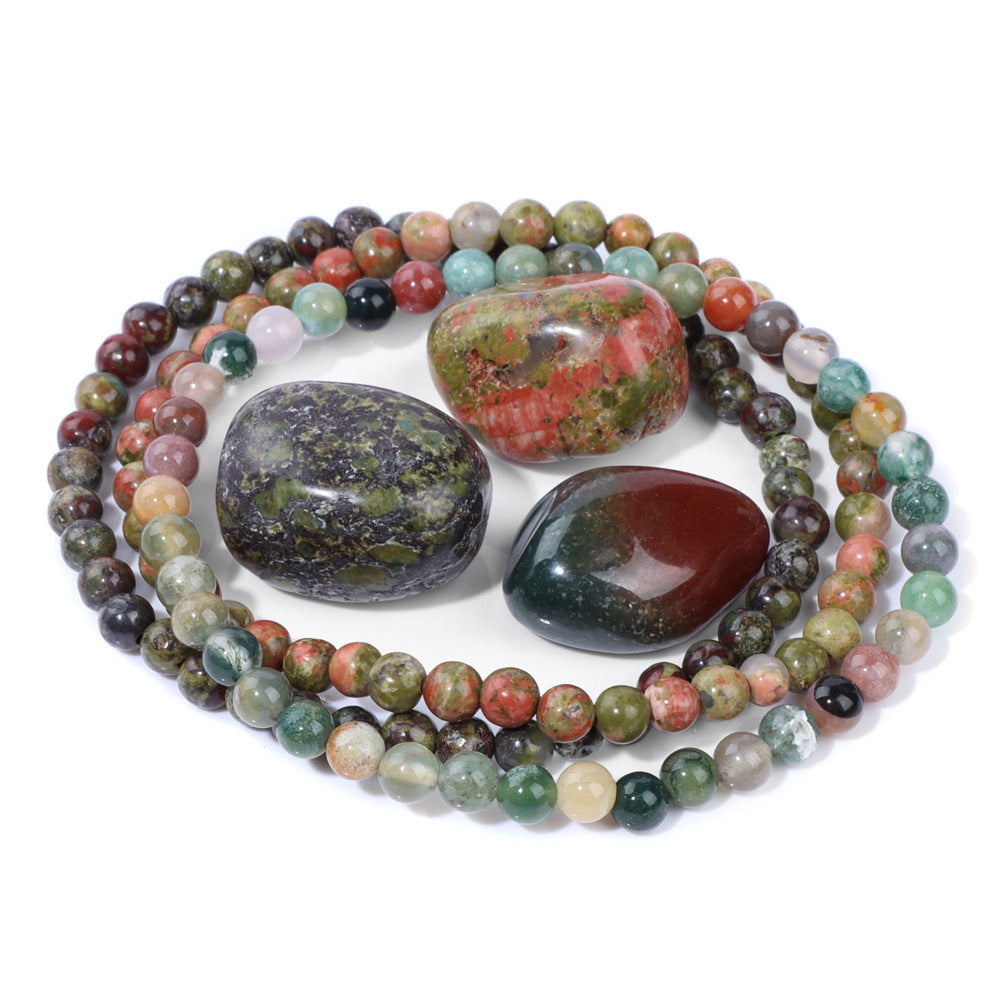 Vintage Geometric Stone Beaded Bracelet Set Unisex Meditation Raw Stone Stress Relief Hand Jewelry