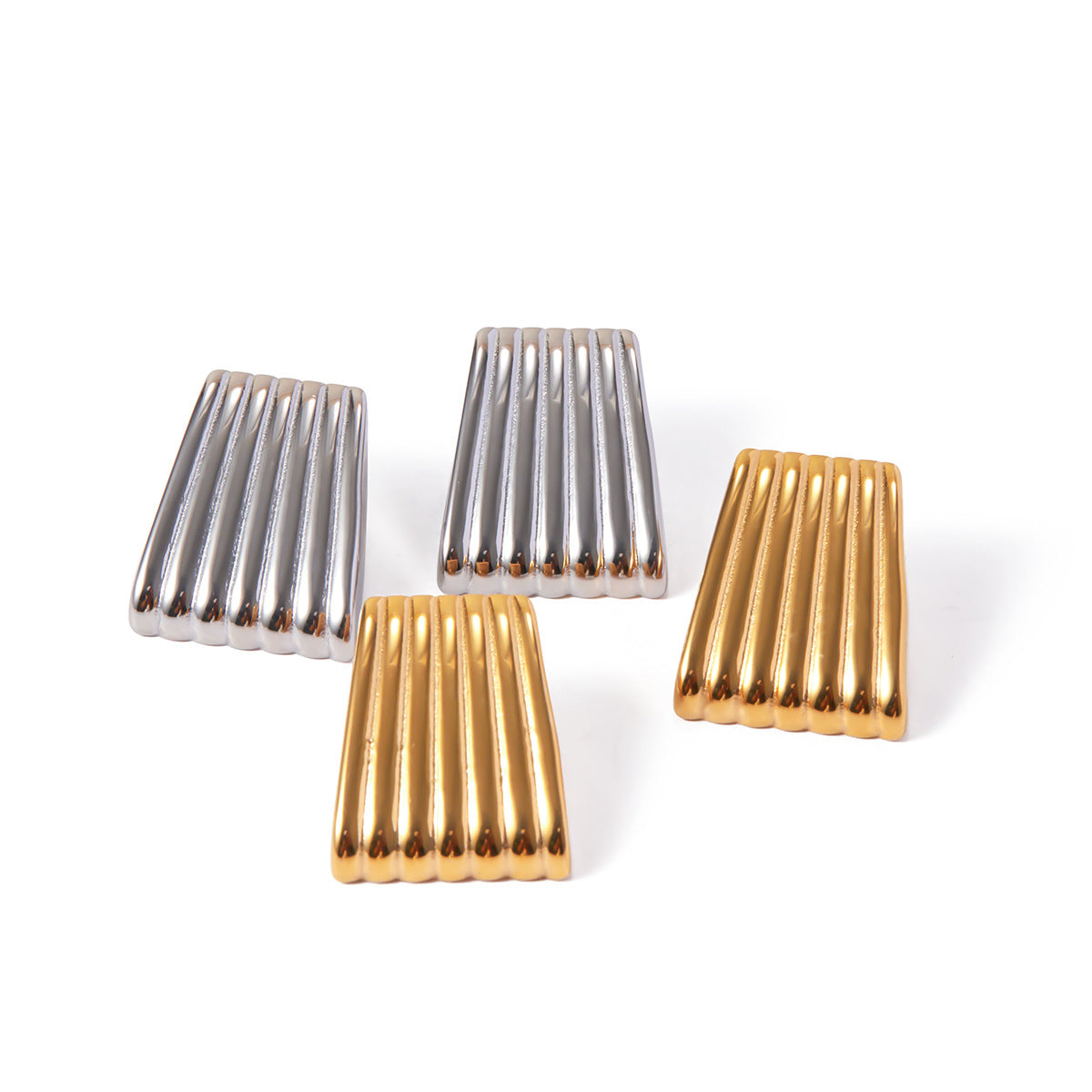 Minimalist 18K Gold Plated Stainless Steel Striped Trapezoid Earrings Geometric Line Design Women Jewelry