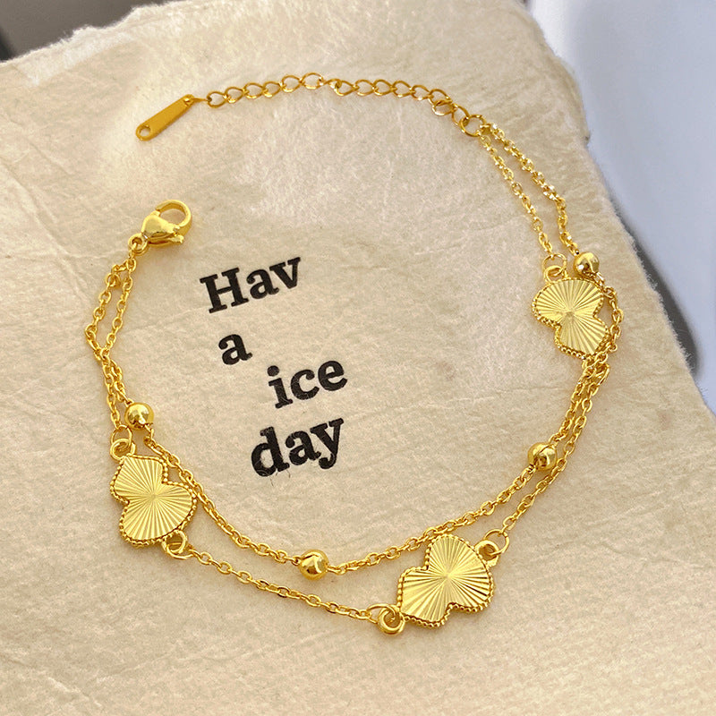 Minimalist Sweet Laser Plated Titanium Steel Floral Gourd Bracelet Necklace