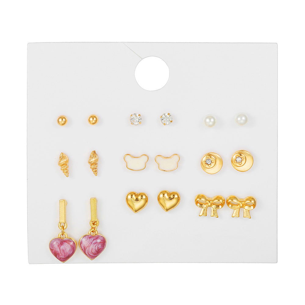 Heart Butterfly Geometric Alloy Drip Oil Rhinestone Stud Earrings for Women