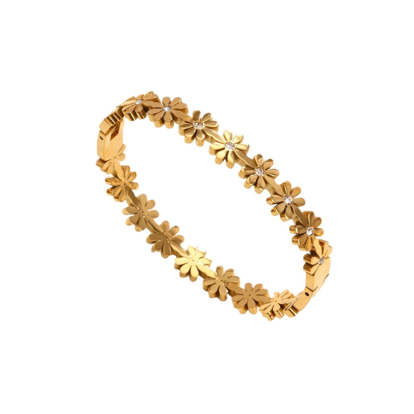 Bracciale minimalista a margherita per donna Bracciale alla moda con chiusura a scatto in acciaio inossidabile con design floreale