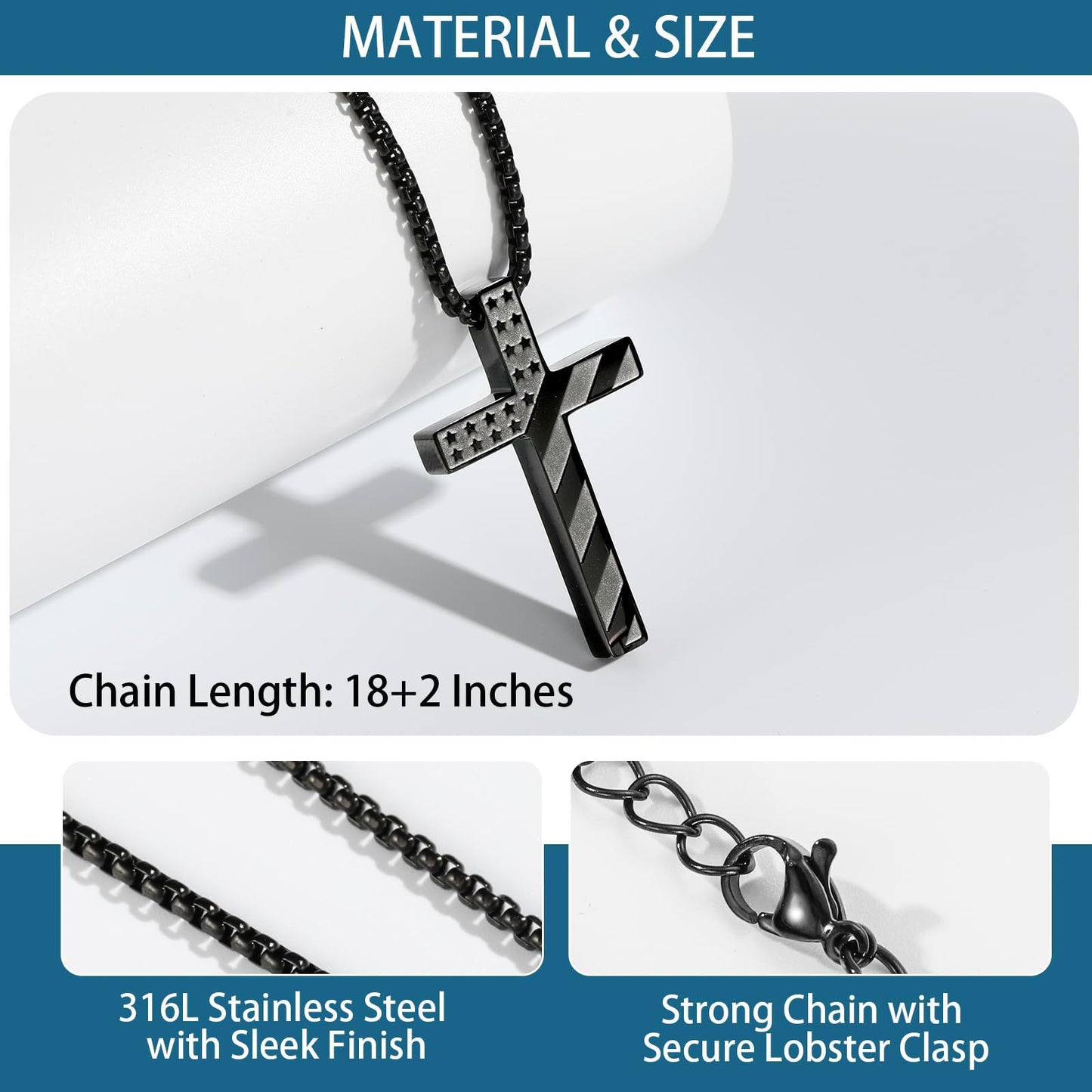Casual Geometric Cross Stainless Steel Plated Pendant Necklace with Ball Chain for Unisex