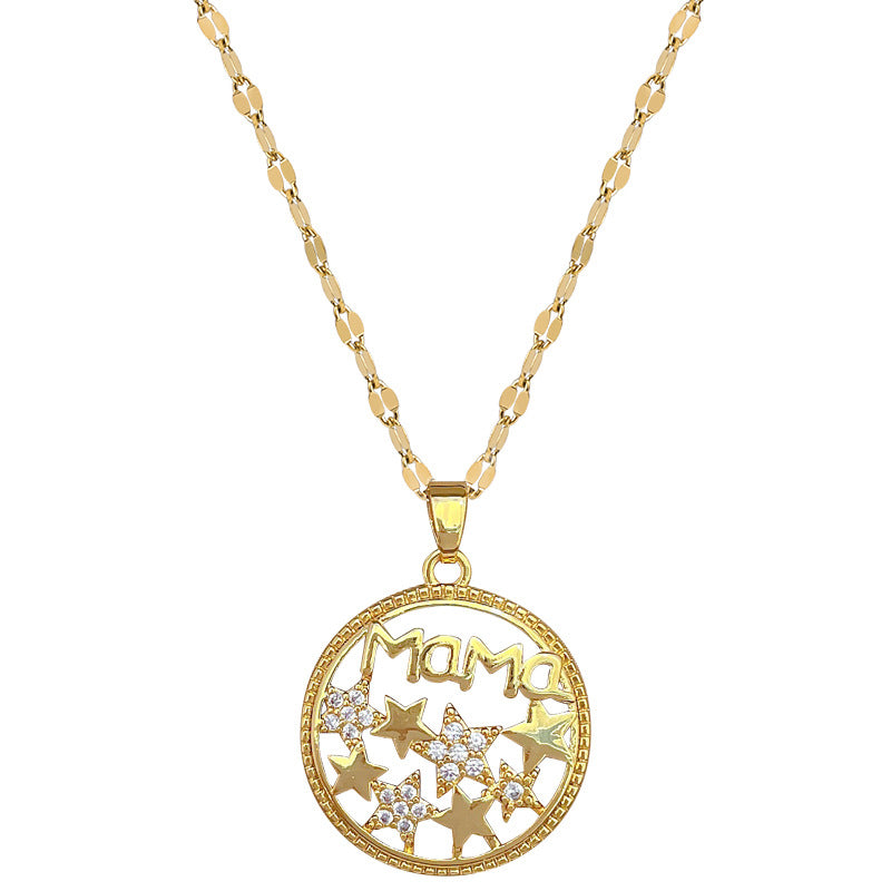 Collar con colgante de estrella geométrica minimalista en acero de titanio con detalles de diamantes de imitación para mujer y hombre