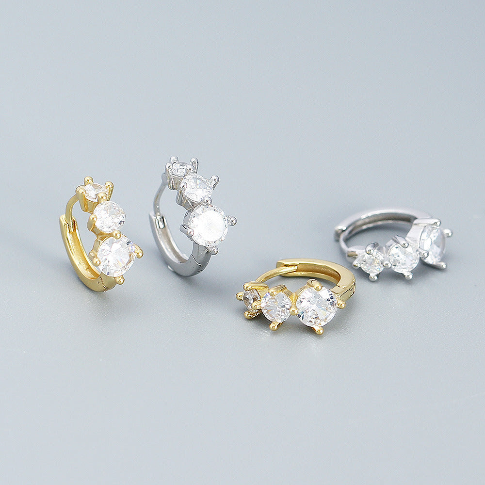 Eleganti orecchini a cerchio rotondi geometrici in argento sterling 925 con intarsio di zirconi cubici da donna