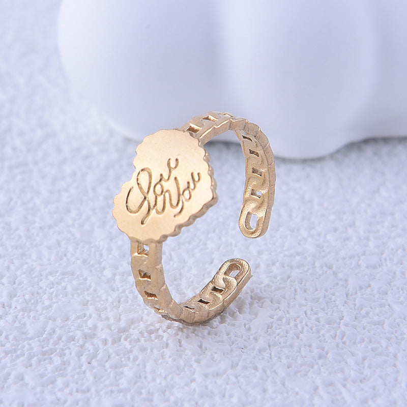 Minimalist Heart-Shaped Titanium Steel Open Ring Set for Couples with Plated Finish