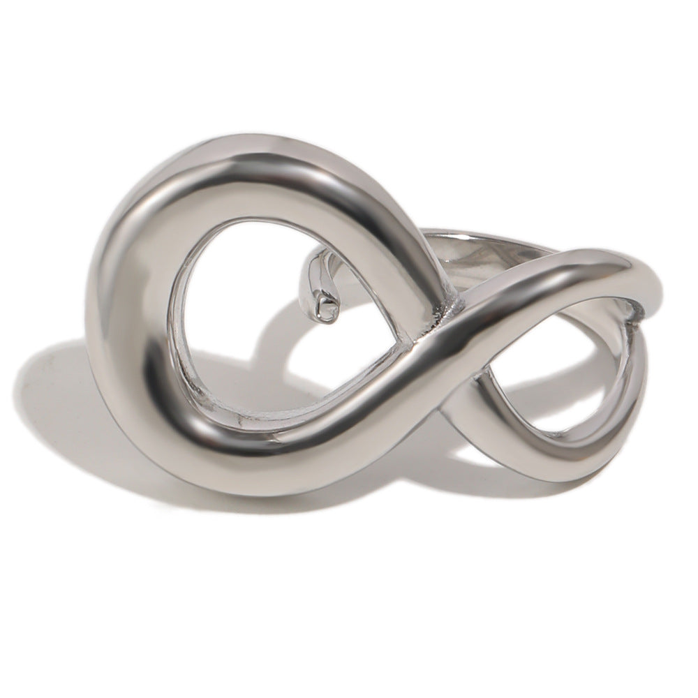 Anillo abierto de acero inoxidable chapado en oro de 18 quilates con figura geométrica de 8 minimalista para mujer