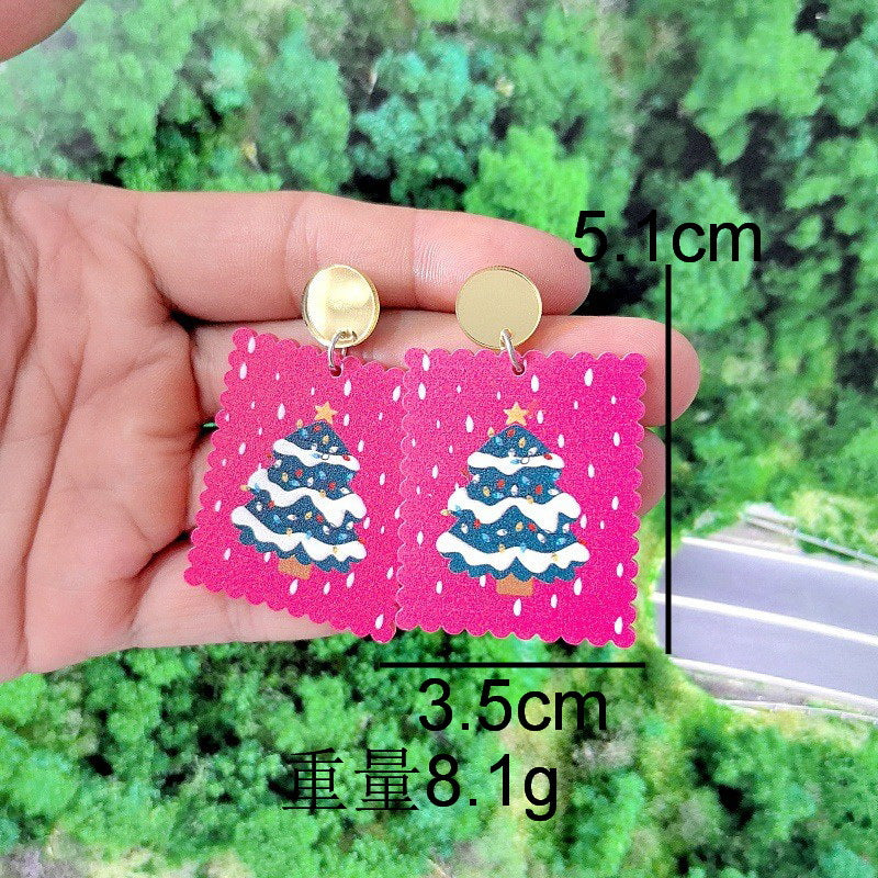 Orecchini in Acrilico a Tema Natalizio con Cappello da Babbo Natale, Albero e Pupazzo di Neve per Donna, Gioielli Festivi per le Feste
