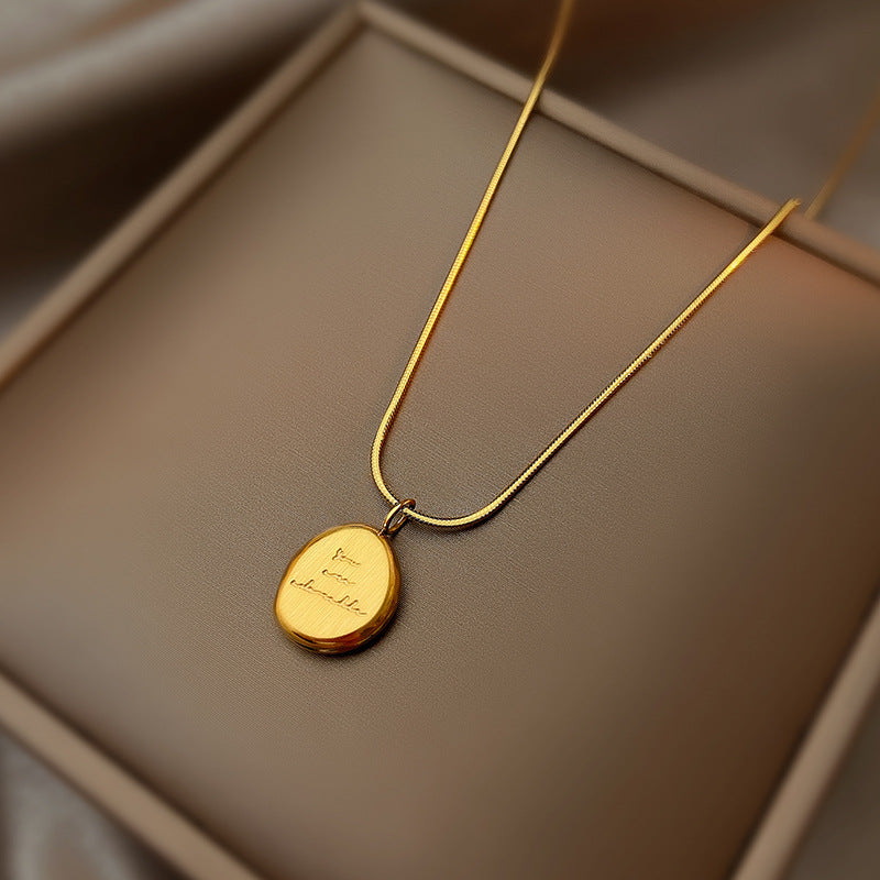 Minimalist 18K Gold Plated Geometric Letter Pendant Necklace Titanium Steel Snake Chain for Women