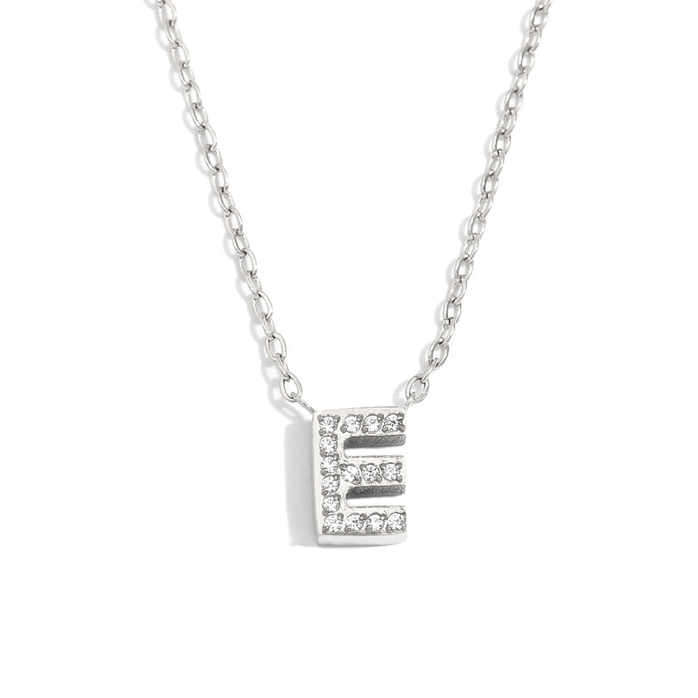 Minimalist Fashion Letter Pendant Necklace for Women Stainless Steel with 18K Gold Plating and Rhinestone Inlay