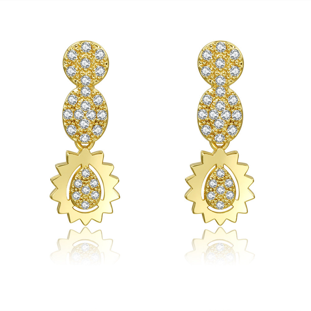Vintage Gold Plated Brass Teardrop Floral Earrings with Cubic Zirconia