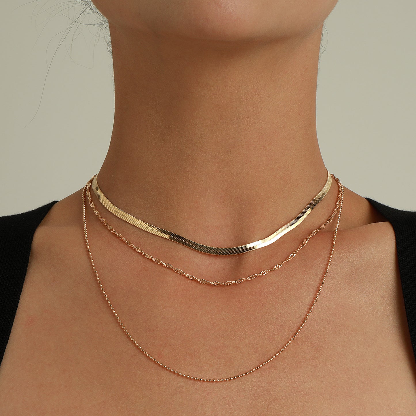 Minimalist Geometric Alloy Pendant Necklace for Women with Plated Finish and Multi-Layer Round Bead Chain