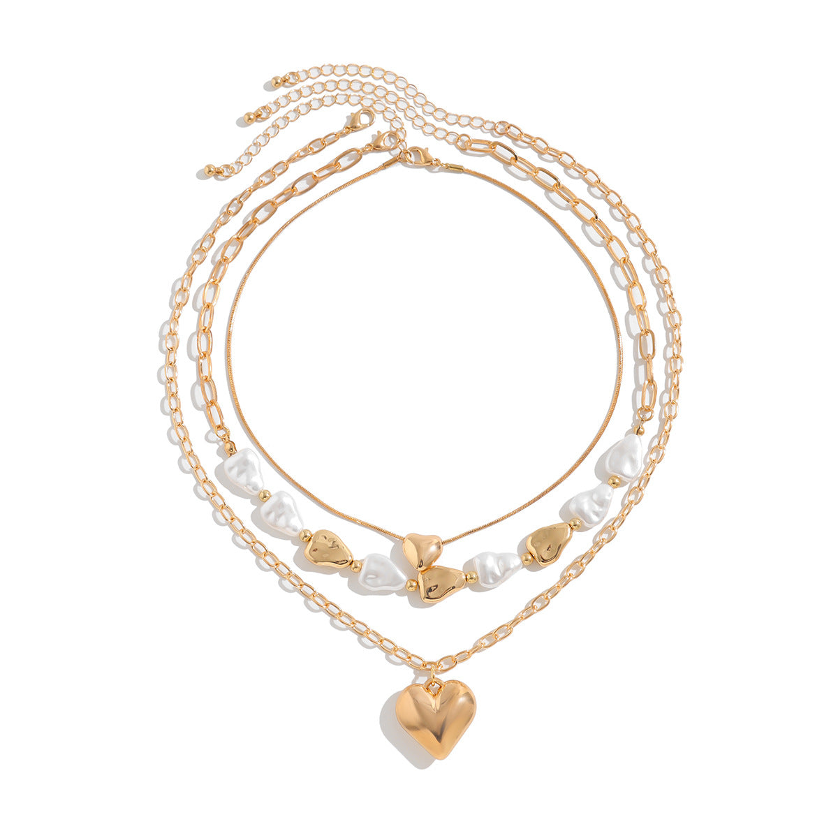Vintage Baroque Heart Shape Irregular Pearl Tassel Pendant Necklace Set for Women