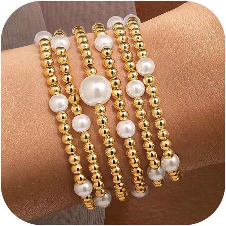 Minimalist 14K Gold Plated Hematite Round Bead Cross Charm Bar Bracelet Set