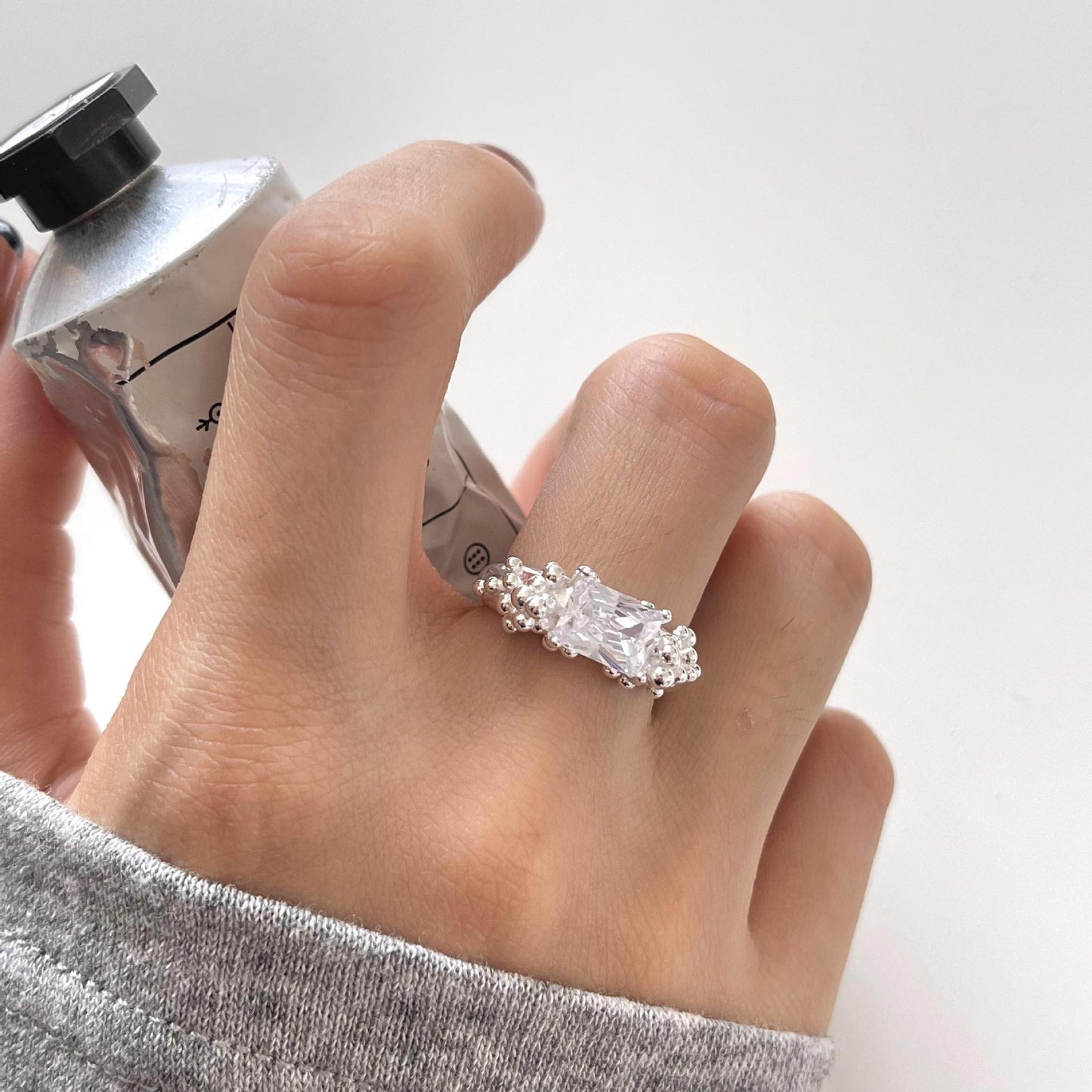 Minimalist Irregular Geometric Bubble Zirconia Ring for Women in Sterling Silver 925