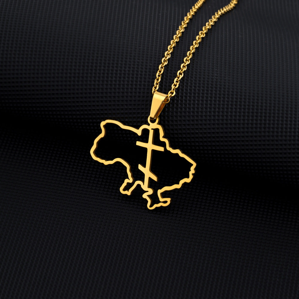 Collana con ciondolo geometrico etnico vintage da donna in acciaio inossidabile e titanio con finitura placcata, catena a O