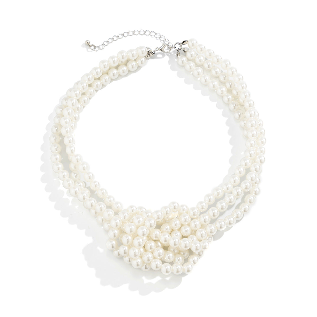 Vintage Style Geometric Knot Multi-Layer Imitation Pearl Necklace for Women with Beaded Ball Chain Choker
