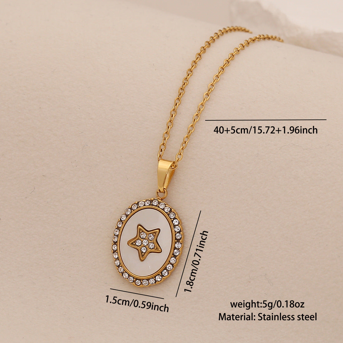 Fashionable Geometric Heart and Star Pendant Necklace in Stainless Steel with Full Rhinestone Accents