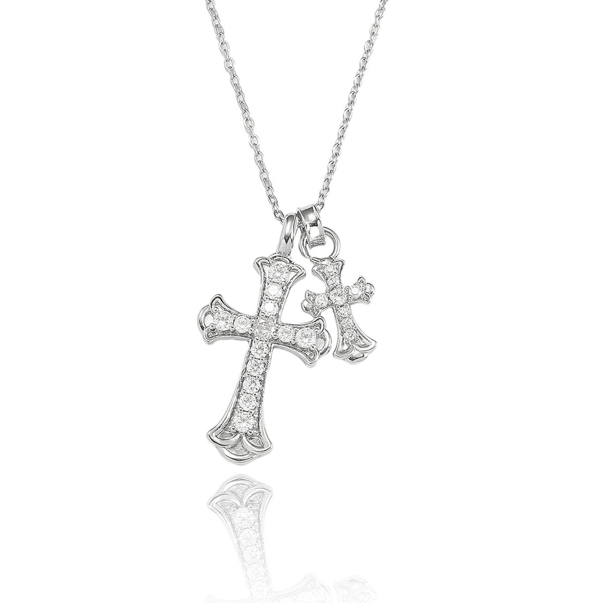 Luxury Sweet Double Cross Pendant Plated Titanium Steel Necklace with Curb Chain for Women