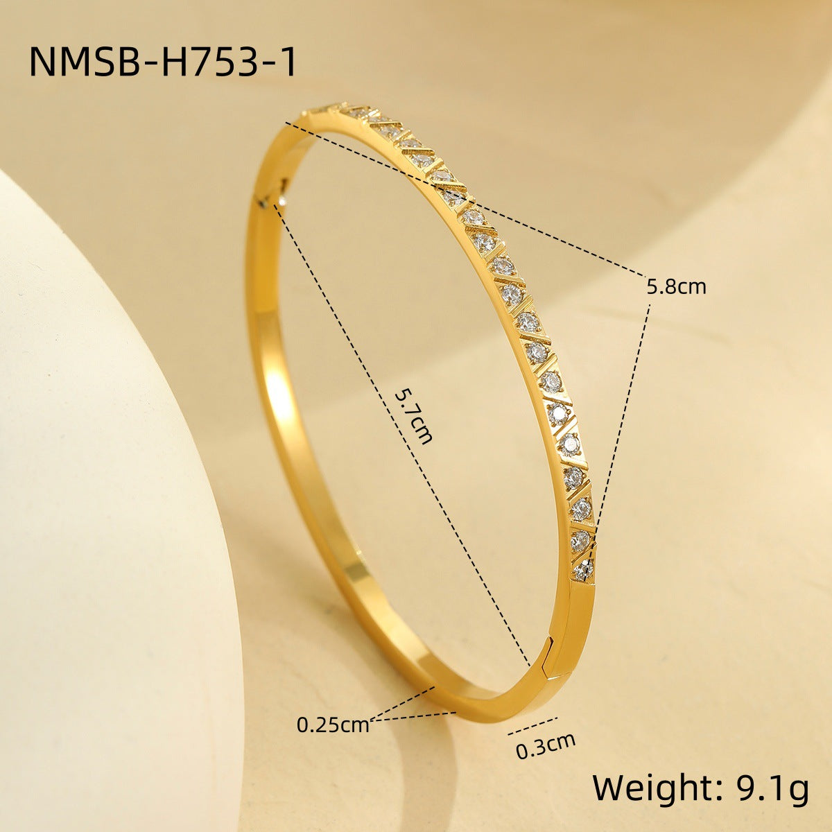 Bracciale da donna in acciaio inossidabile placcato oro 18 carati con design geometrico di ispirazione vintage e strass