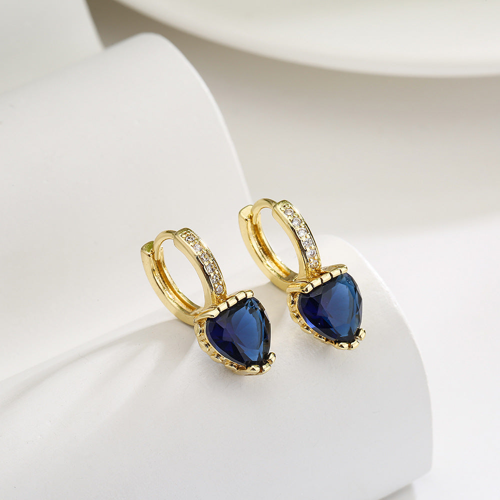 Orecchini geometrici minimalisti da donna in ottone con placcatura in oro 18 carati e zirconi micro-incastonati