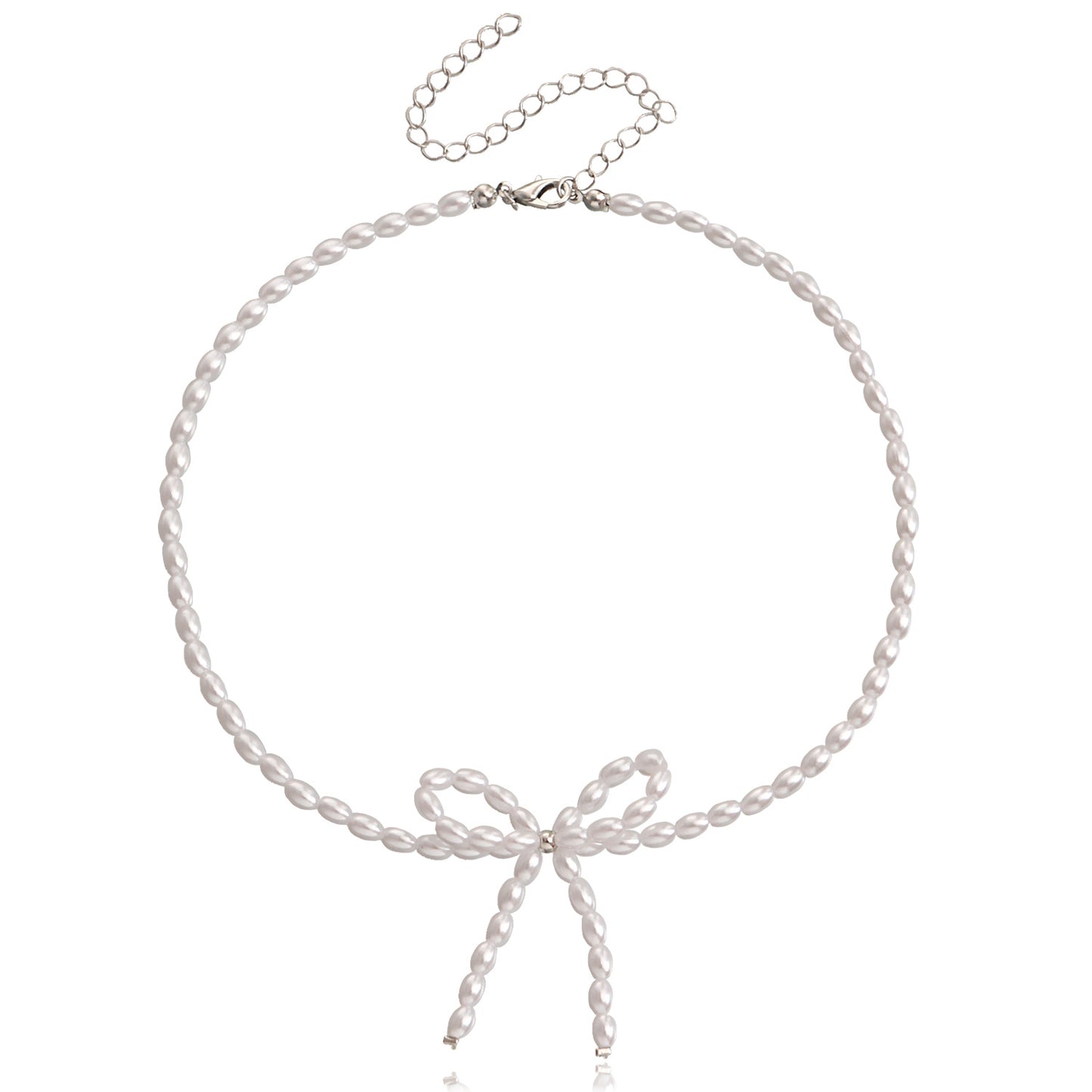 Minimalist Bow-Knot Choker Necklace for Women with Imitation Pearls and Alloy Pendant, Electroplated Finish, Geometric Design