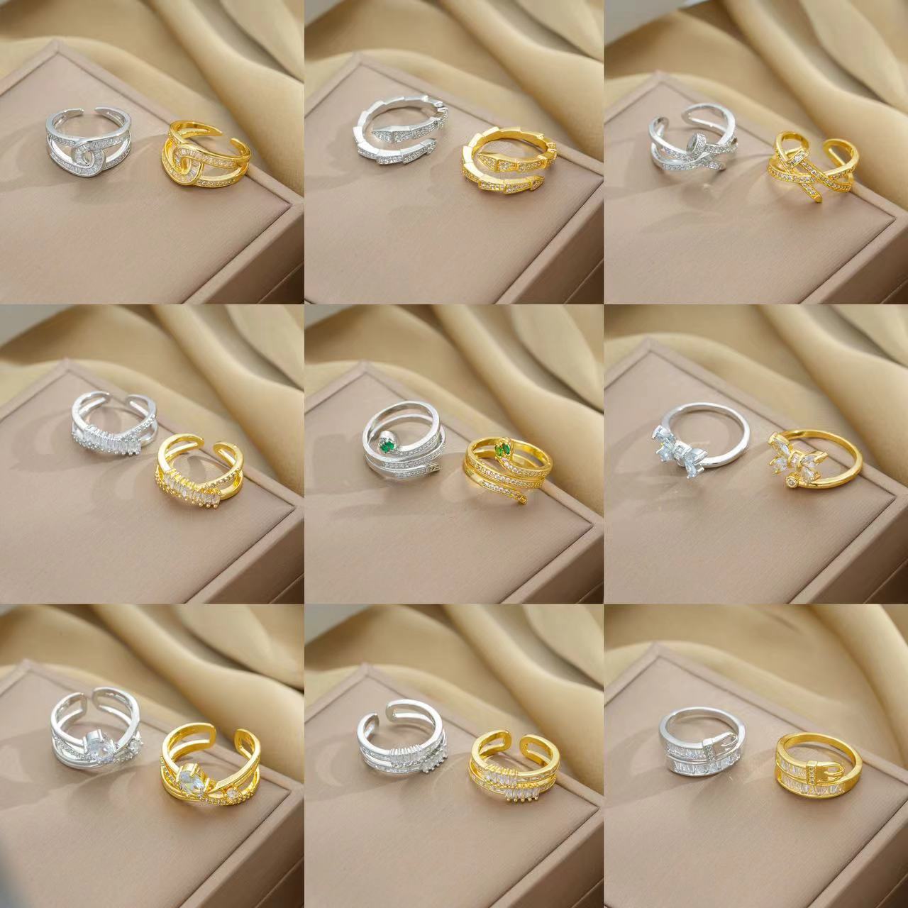Anello in Acciaio al Titanio Geometrico Minimalista con Accenti di Zirconia per Donna Gioielli alla Moda con Fascia Aperta Regolabile