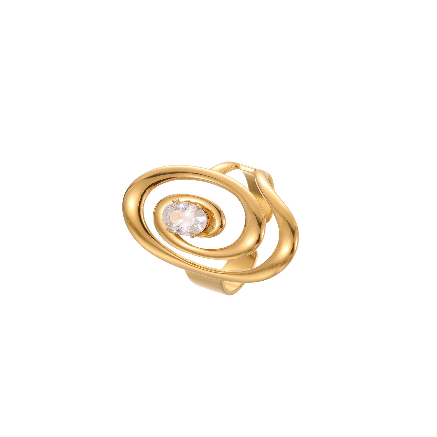 Anillo Minimalista Geométrico de Acero Inoxidable con Baño de Oro de 18K y Detalles de Zirconia para Mujer