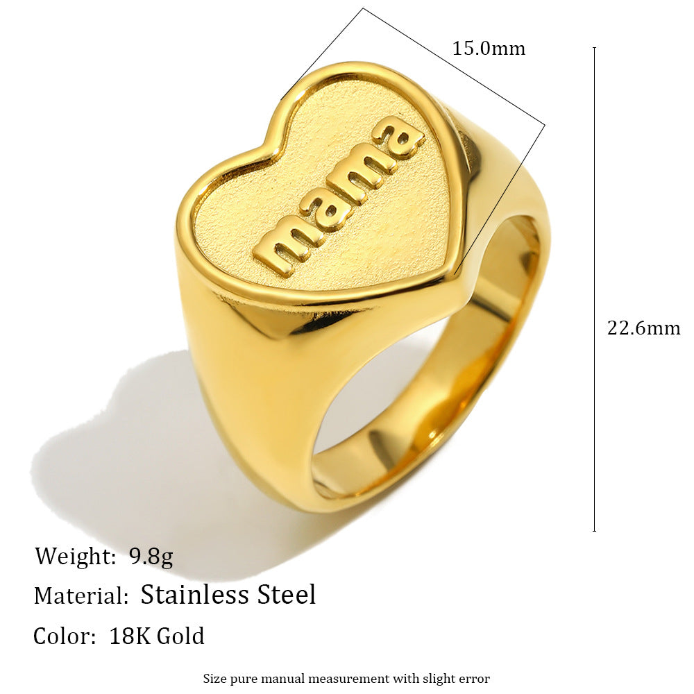 Anello minimalista a forma di cuore in acciaio inossidabile con placcatura in oro 18 carati da donna — Gioielli per la mamma