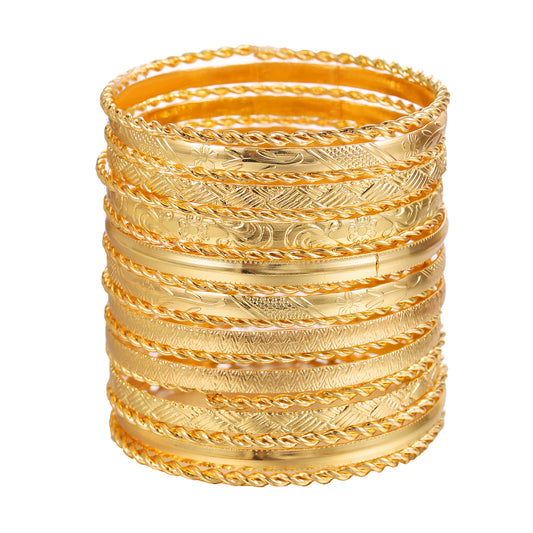Vintage Ethnic Geometric Round Gold Plated Alloy Bracelet Set