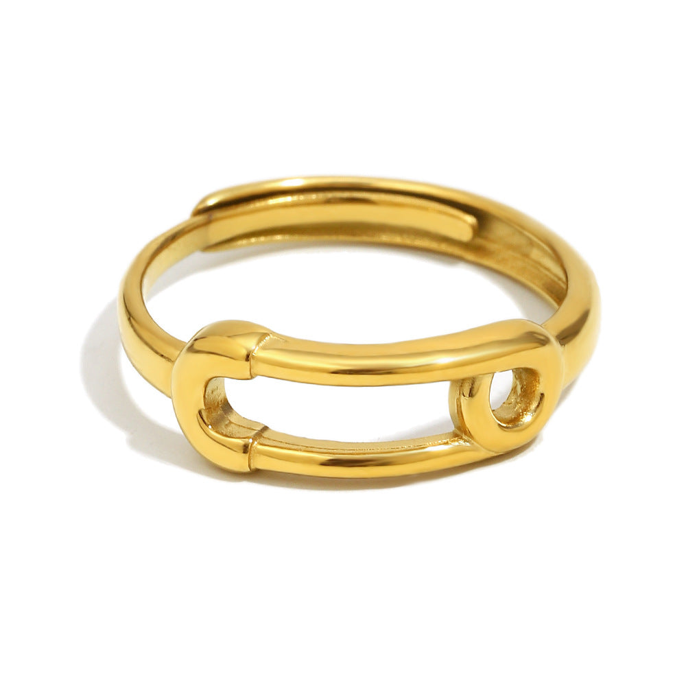 Minimalist Geometric Stainless Steel Ring with 18K Gold Plating for Women