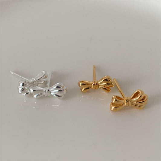 Minimalist Sweet 925 Sterling Silver Bow Earrings Gold Plated