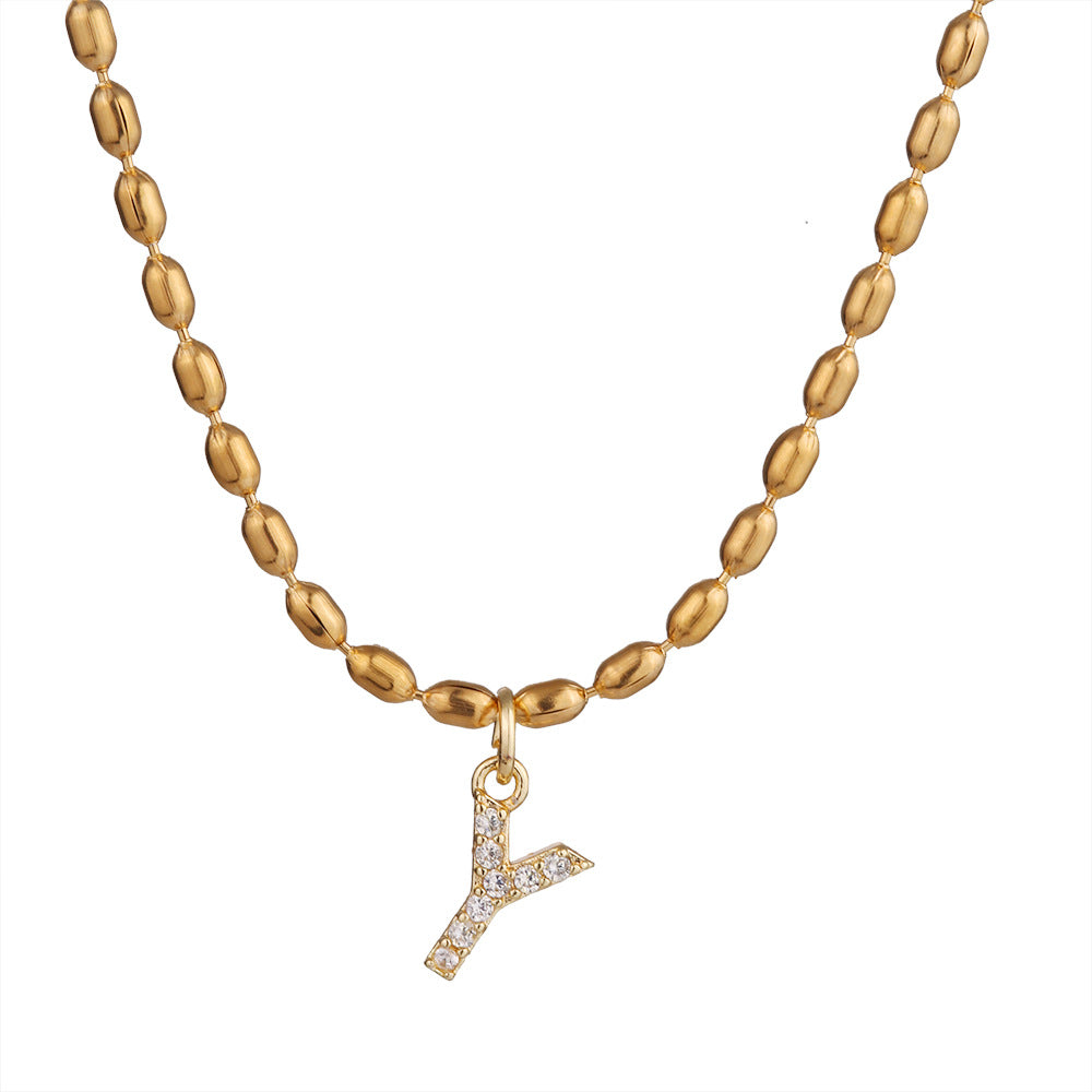 Collana in Acciaio Inossidabile a Forma di Lettera Minimalista con Intarsio di Strass da Donna, Stile Catena Snake, Elegante Gioiello per Clavicola